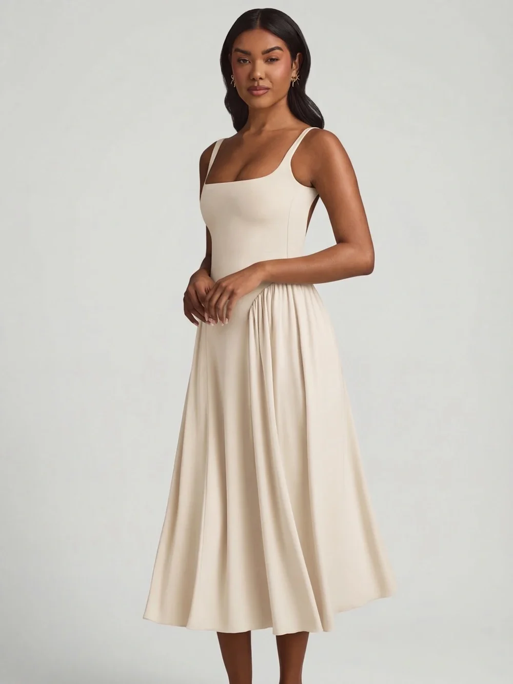 midi dress for fat ladies PLUS Umgee Sage Striped Flutter Sleeve Midi Dress